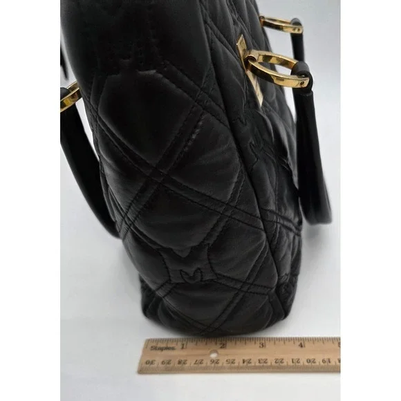 Metrocity Black Quilted Leather Satchel Made In Italy With Gold Hardware #0349 - Picture 16 of 16